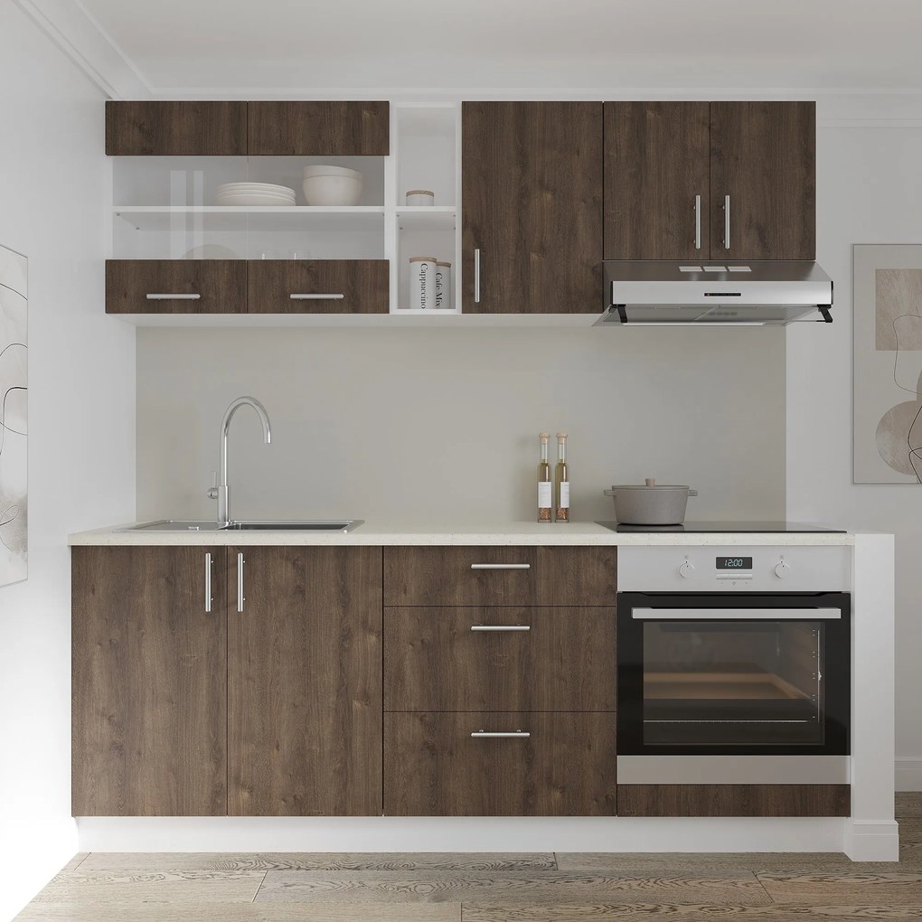 Set haaus V12, Stejar Bronz/Alb, Blat Thermo 28 mm, L 200 cm