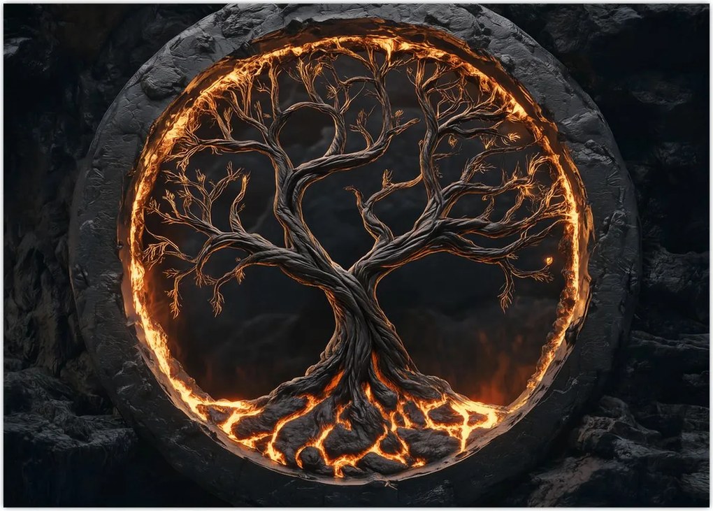 Tablou pe sticlă – Arborele vieții în lavă I. (70x50 cm)