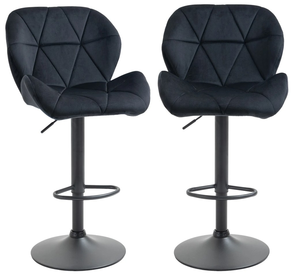 HOMCOM Set de 2 scaune de bar rotative, reglabile în înălțime, tapițate cu catifea și spumă neagră 51,5 x 57,5 x 93-114,5 cm | Aosom Romania