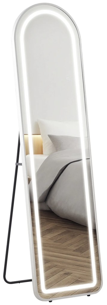 HOMCOM Oglindă completă în arc oglindă de corp cu LED 3 culori lumina reglabile funcție memorie 150 x 40 cm argintiu | Aosom Romania