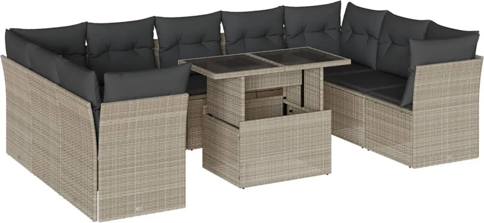 vidaXL Set canapele de grădină cu perne 10 piese gri deschis poliratan