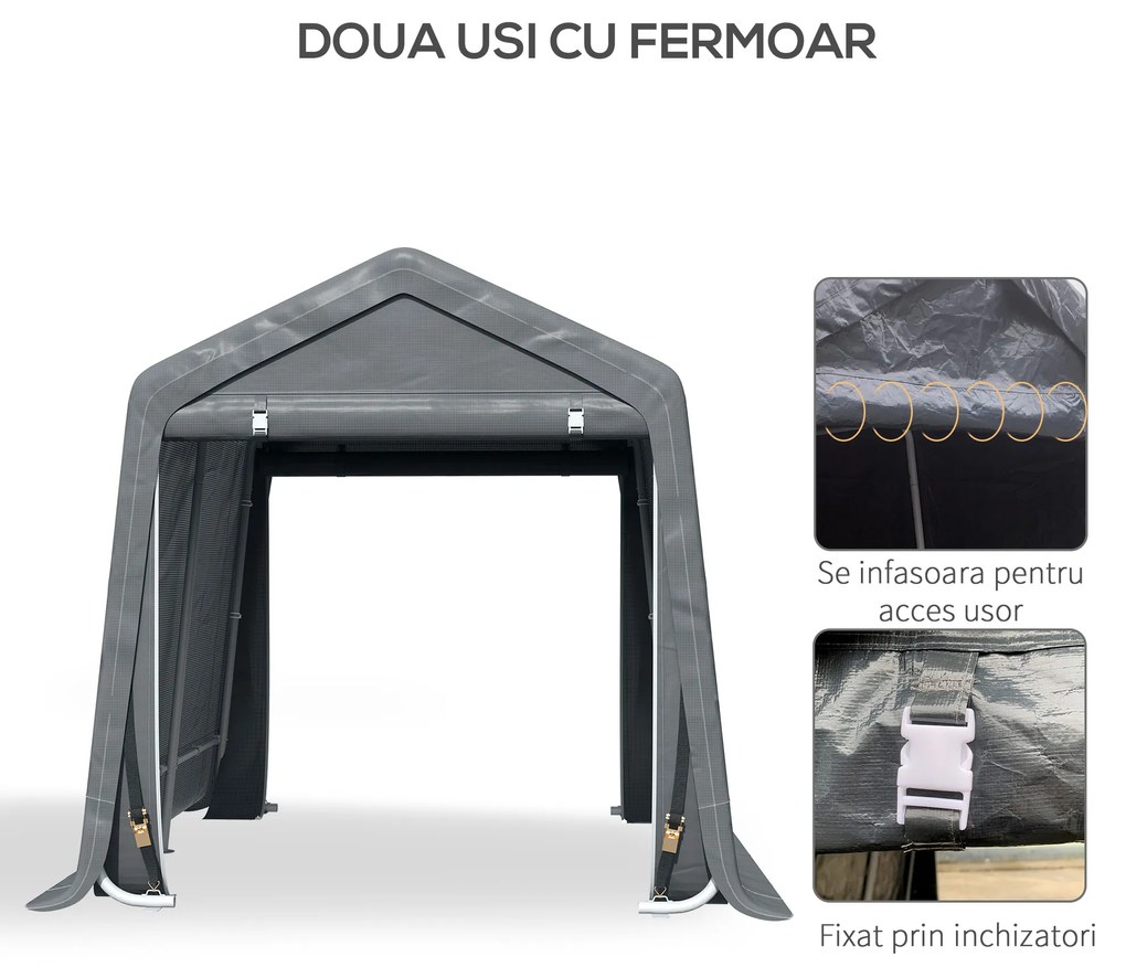 Outsunny Copertina pentru Masini, Motociclete si Biciclete, pentru exterior din Metal si Tesatura PE, Gri | Aosom Romania