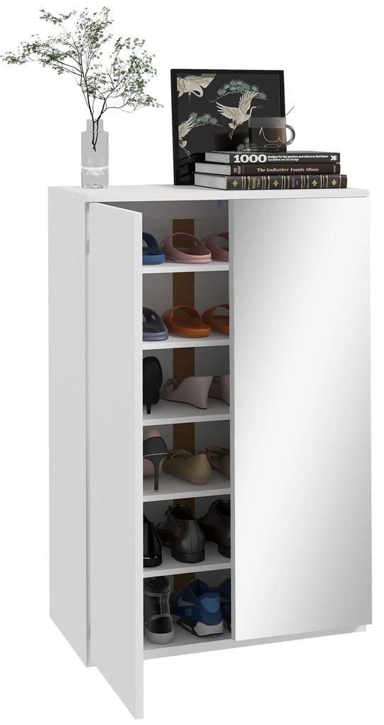 HOMCOM Dulap pentru pantofi cu oglindă pentru 18 perechi, 5 rafturi reglabile, pentru hol 60x32x95 cm Alb | Aosom Romania