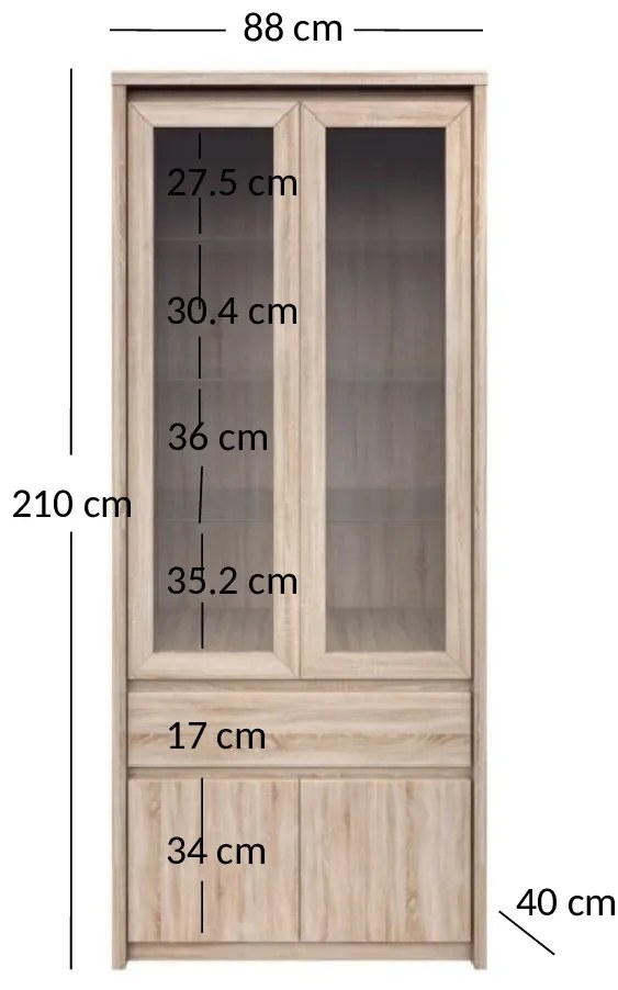 Vitrină Noella 2D2W1S (Stejar sonoma). 1053121