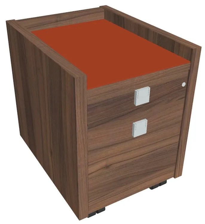 Comodă mobilă Verno 47 x 60 cm cu sticlă, 2 sertare, nuc / portocaliu
