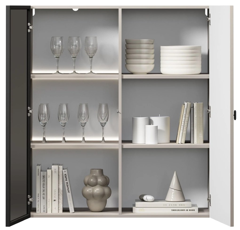 Vitrină suspendată pentru living Lorini 100 cm - cașmir / mâner negru T-bar