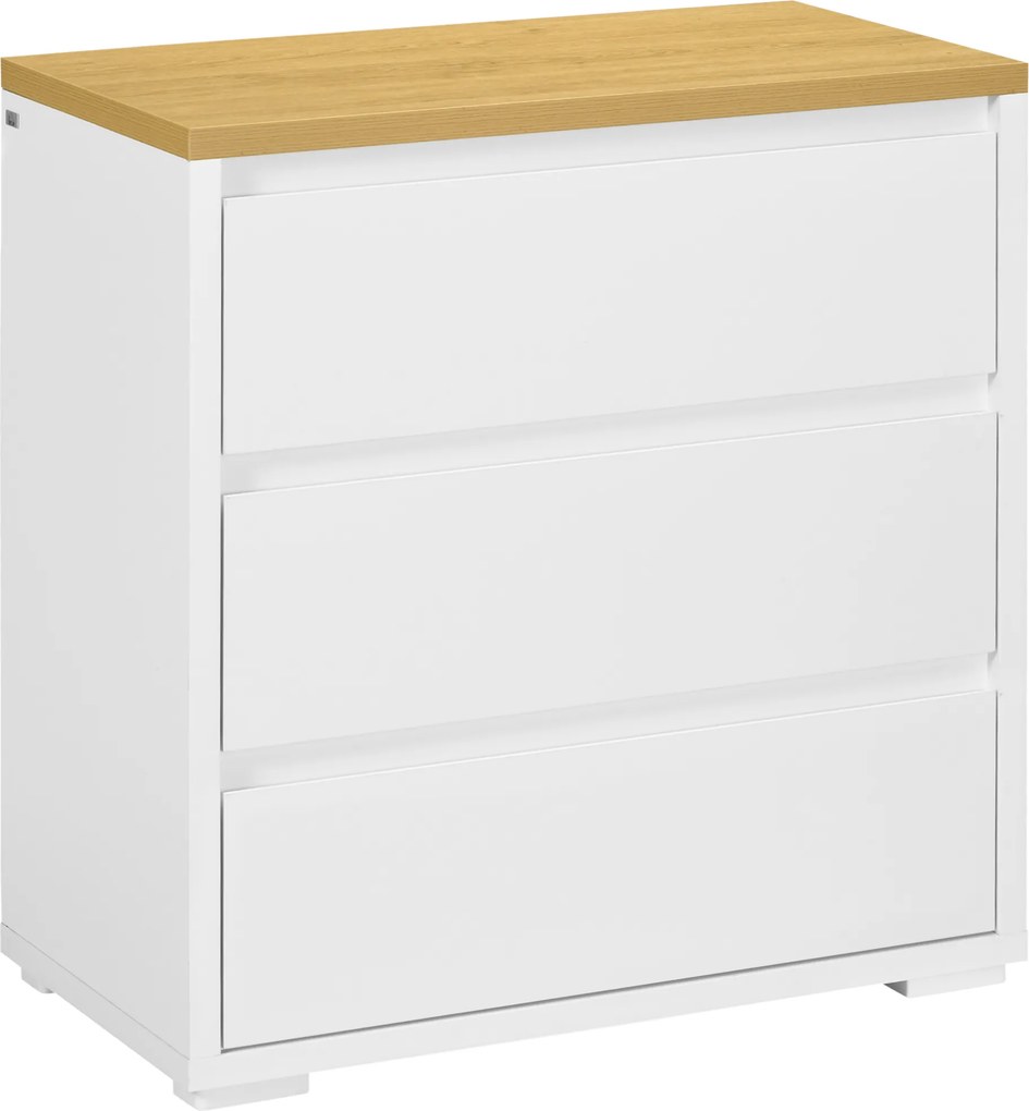 HOMCOM Comodă Depozitare, 3 Sertare, Mobilier Dormitor/Cameră de Zi, Alb/Lemn Natural | Aosom Romania