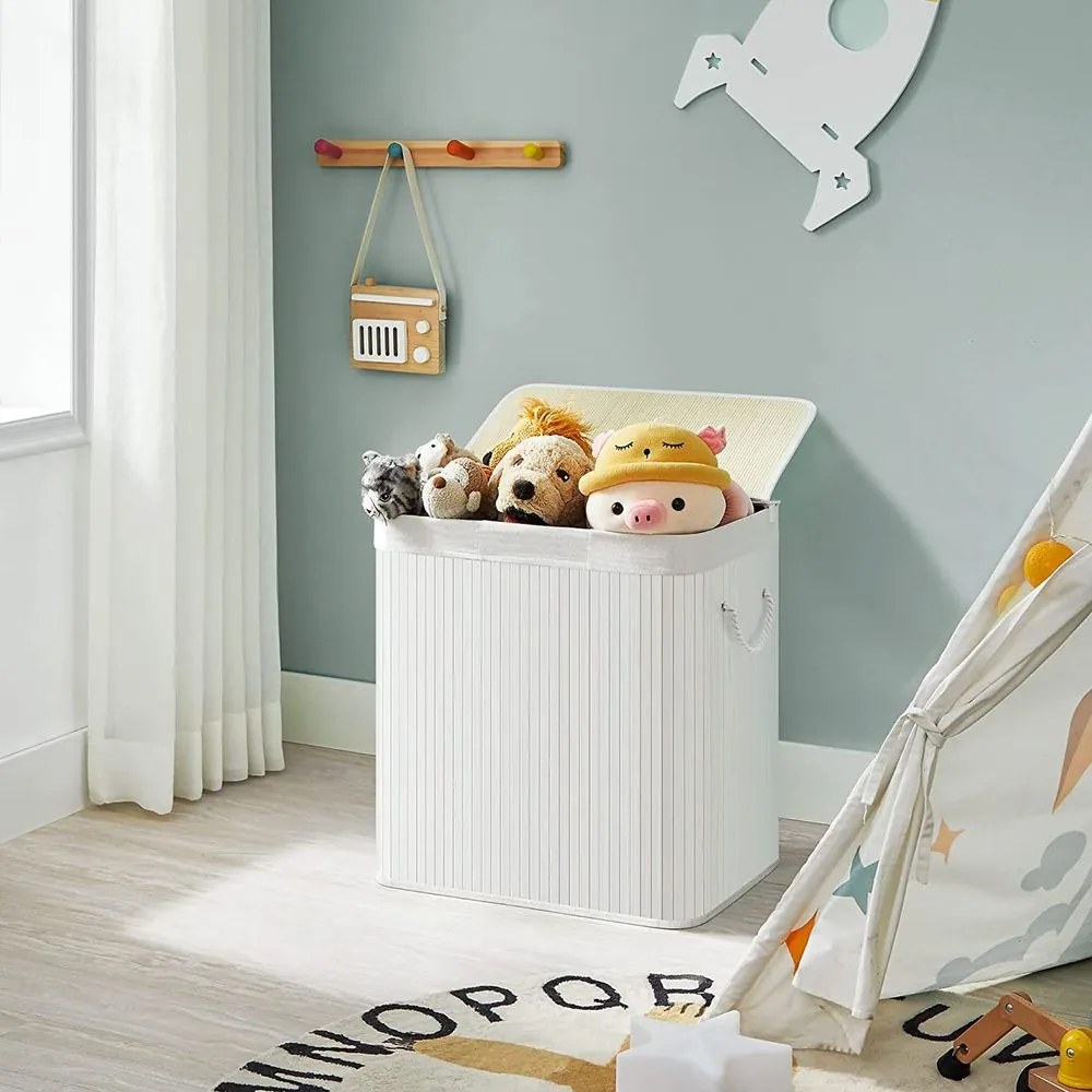 Coș de rufe de bambus DORA, 150L, alb SongmicsHome