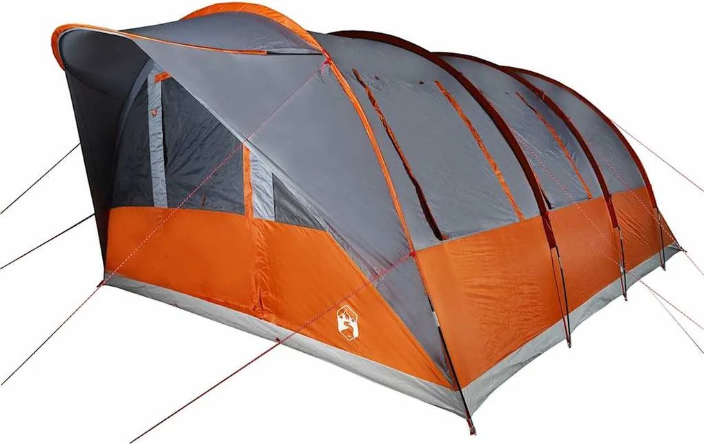 vidaXL Cort de familie tunel 7 persoane, gri/portocaliu, impermeabil