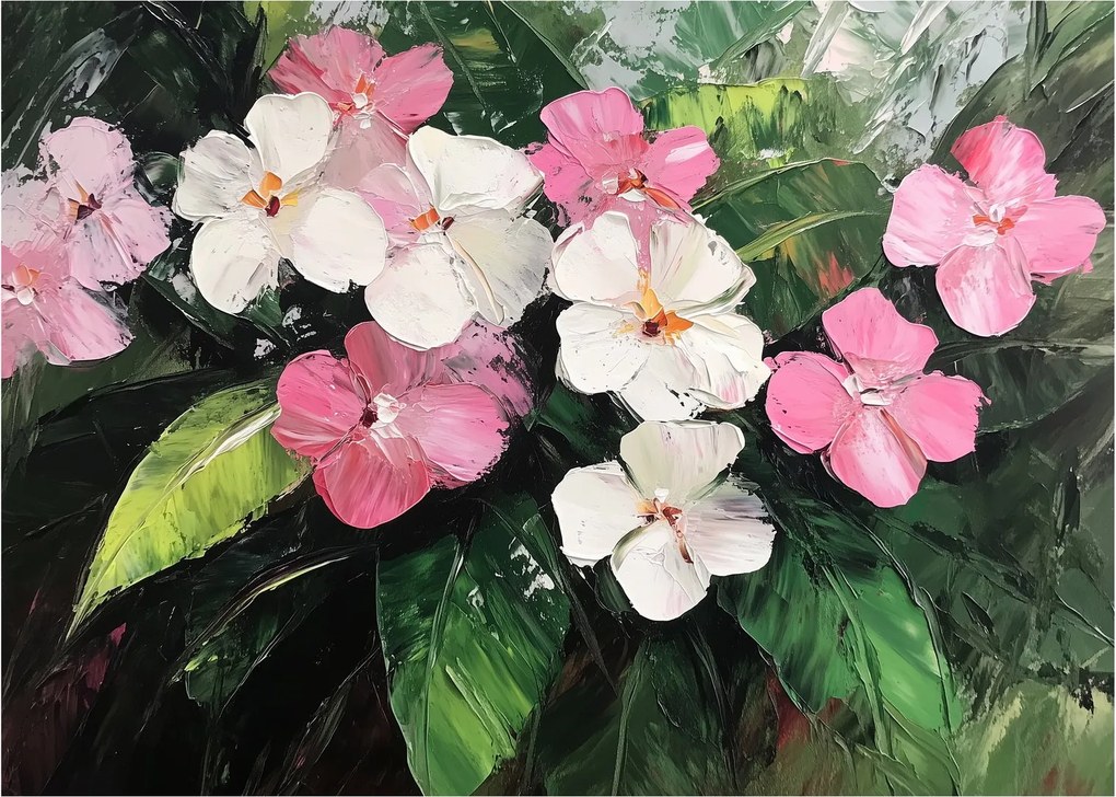 Tablou pe sticlă - Flori roz și albe (70x50 cm)