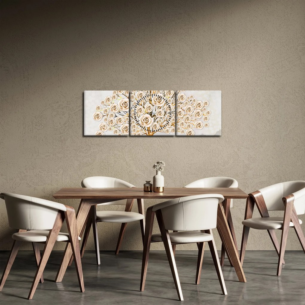 Tablou cu copac cu flori (cu ceas) (90x30 cm)