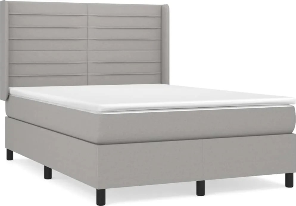 vidaXL Pat box spring cu saltea, gri deschis, 140x190 cm, textil