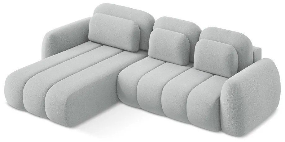 Colțar gri deschis extensibil/cu spațiu de depozitare cu tapițerie din țesătură bouclé (cu colț pe partea stângă/cu șezlong) Pele – Makamii