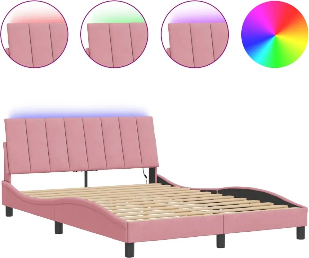 vidaXL Cadru de pat cu LED fără saltea, Hanko, roz, 140x190 cm, catifea