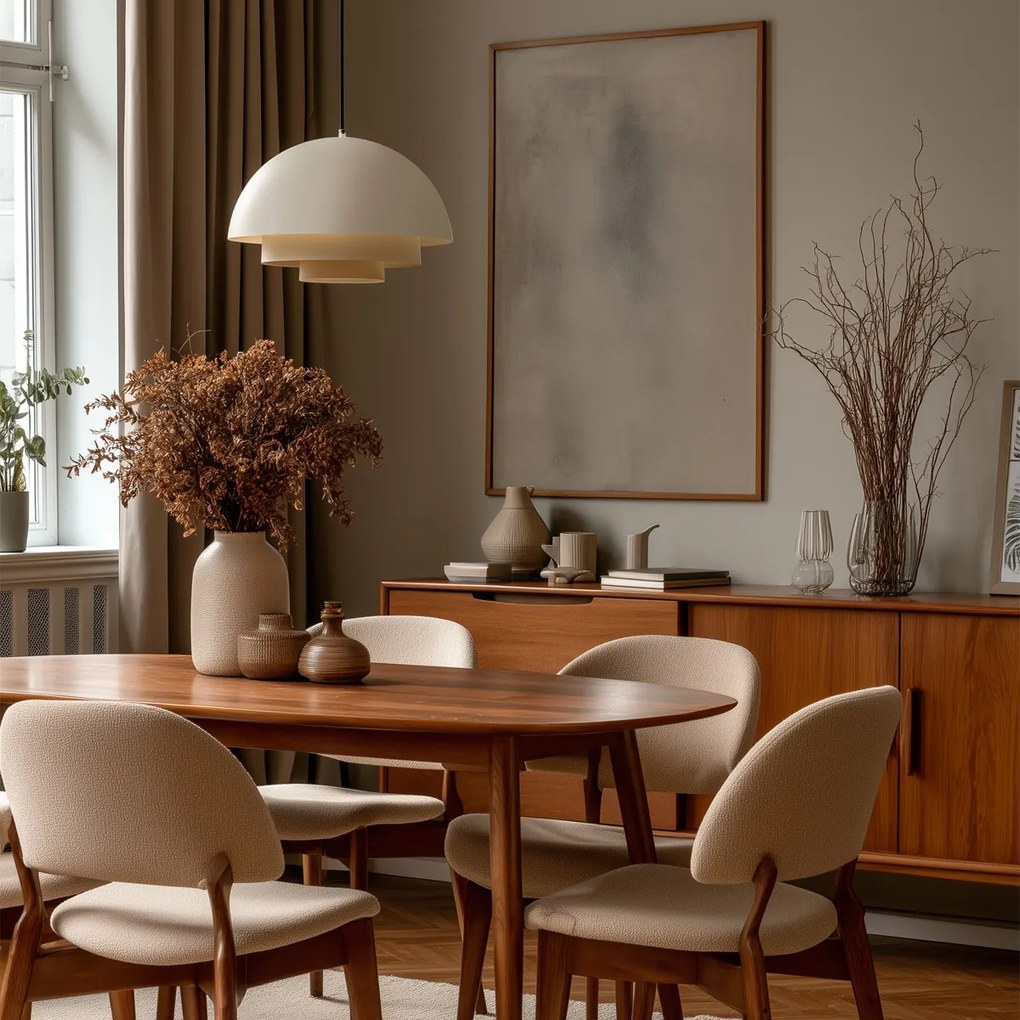 Lampa suspendată scandinavă crem cu interior alb - Loes