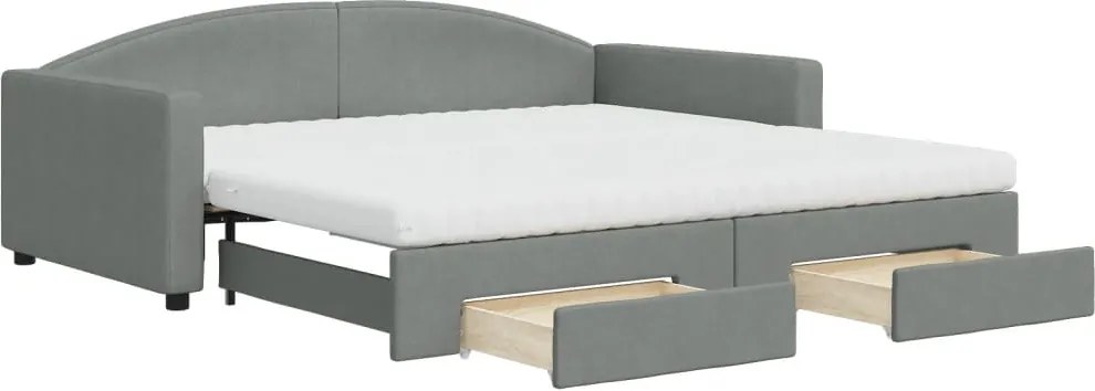 vidaXL Pat de zi cu extensie și sertare, gri închis, 100x200 cm textil