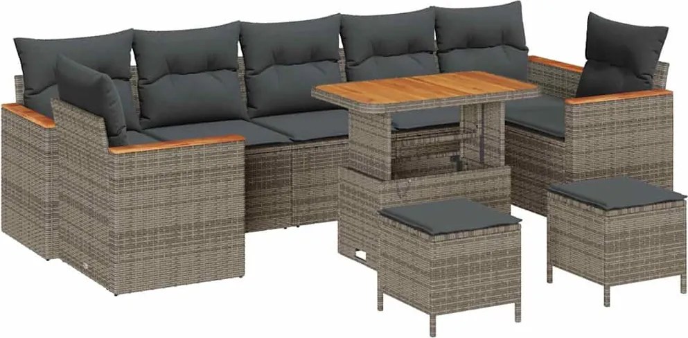 vidaXL Set de canapele pentru grădină cu pernă 10 pcs Gri Rattan poli