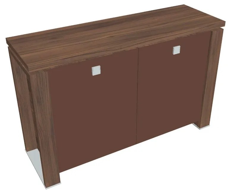 Dulap mic Verno+ 140 x 46 x 90 cm, uși de sticlă, nuc / maro