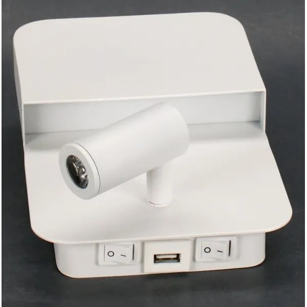 Aplică LED Lucide 79200/08/31 BOXER LED/10W/230V + LED/3W USB alb