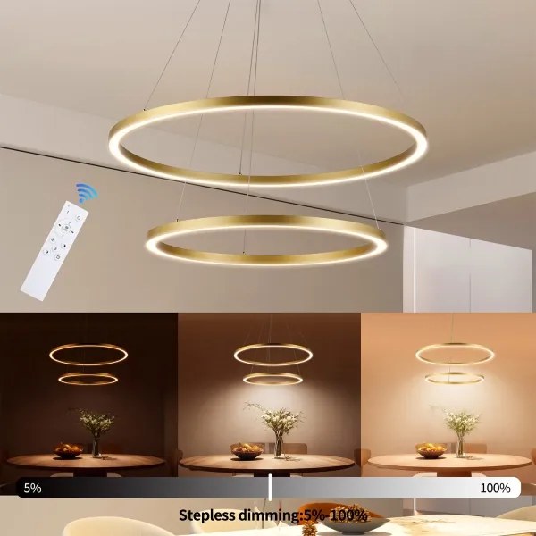 Brilagi - Lustră LED reglabilă pe cablu PORTOFINO, 98W, 230V, Ø 80 cm, auriu + telecomandă