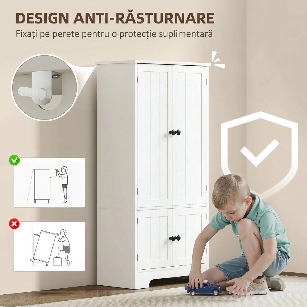 HOMCOM Dulap Alb 4Uși Reglabil | Aosom Romania