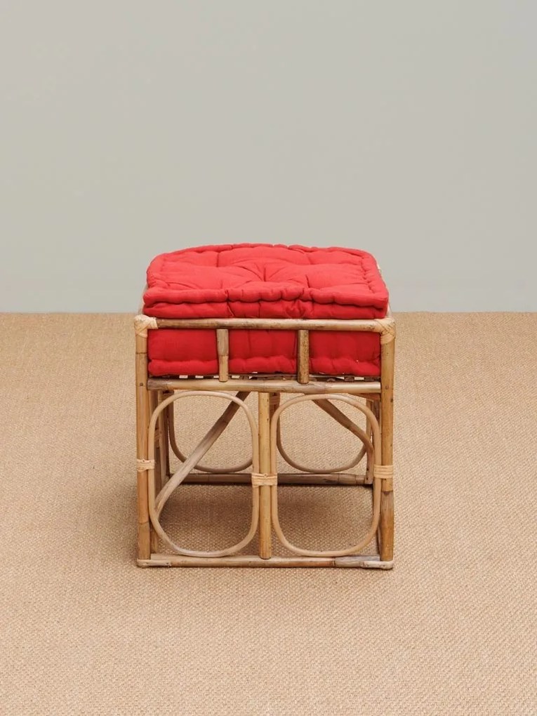 Taburet rosu, din rattan si bumbac, India