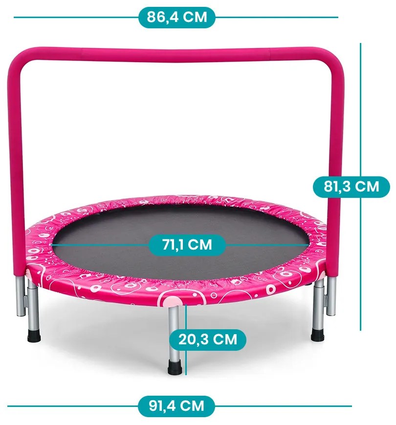 Trambulină pliabilă pentru copii cu mâner, roz