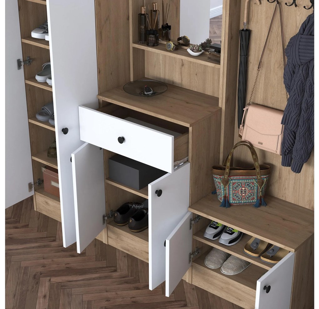 Mobilier hol Pixie 2 (nuc + alb) (cu oglindă). 1102449