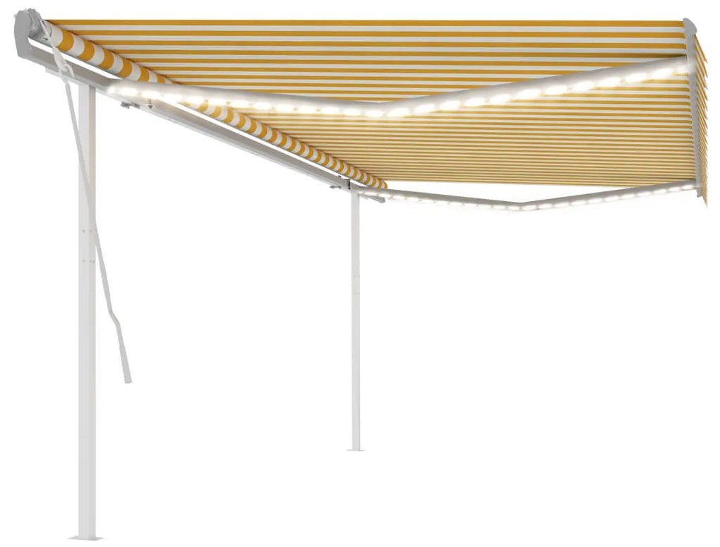 vidaXL Copertină retractabilă manual cu LED, galben și alb, 5x3,5 m