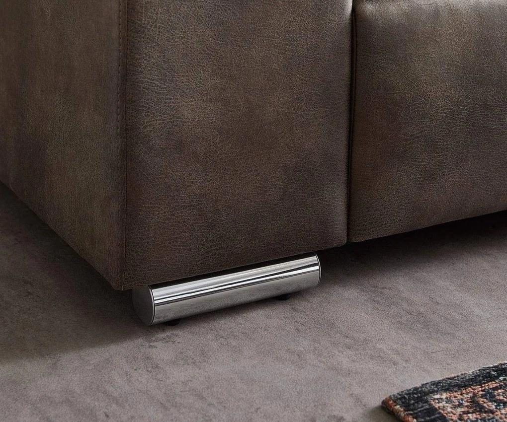 Canapea extensibilă dumonde cu ladă de depozitare si sezut confortabil din spuma high-density, Marbela Tobago Brown XXL 295x100 cm cu taburet inclus