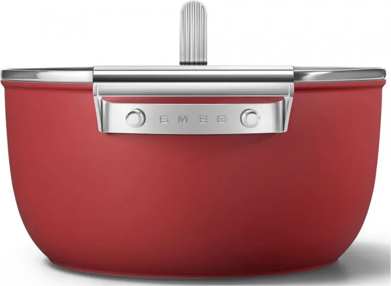 Oala cu capac SMEG CKFC2411RDM, 4,8 l, Ø24 cm, Acoperire cu teflon, Pana la 250°C, Inductie, Rosu