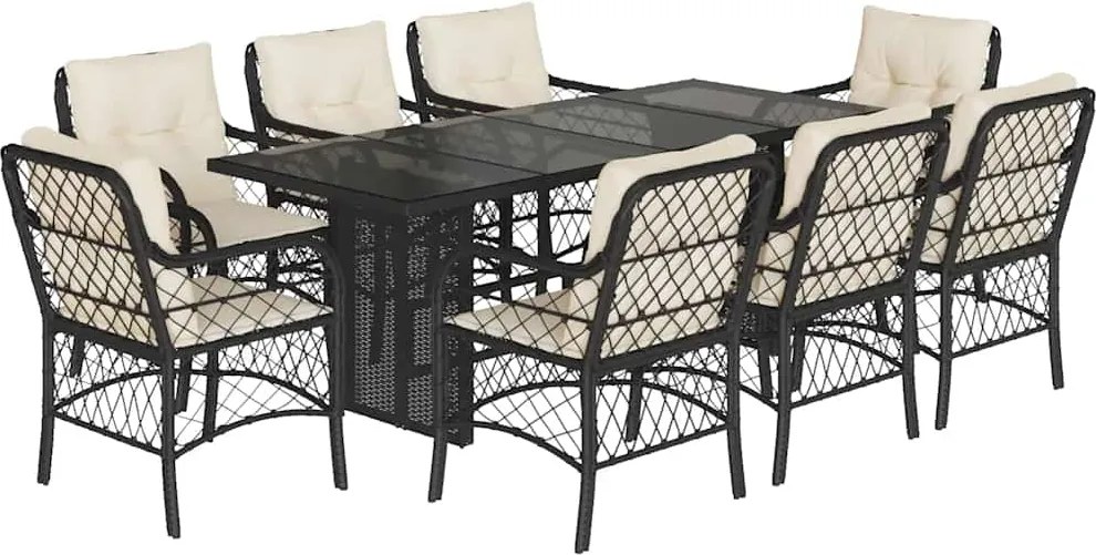 vidaXL Set mobilier de grădină cu perne, 9 piese, negru, poliratan