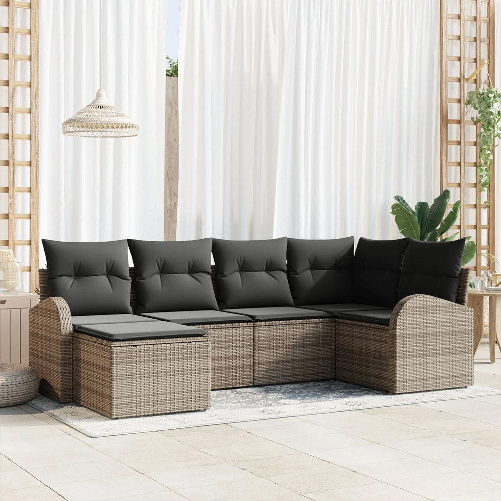vidaXL Set de canapele pentru grădină cu pernă 6 pcs Gri Rattan poli