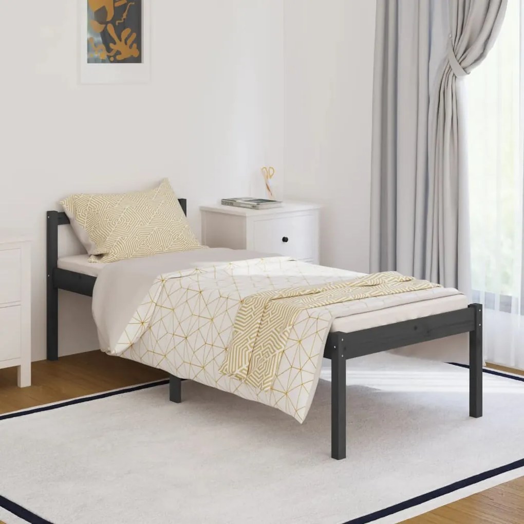 810601 vidaXL Pat pentru seniori, gri, 90x200 cm, lemn masiv de pin