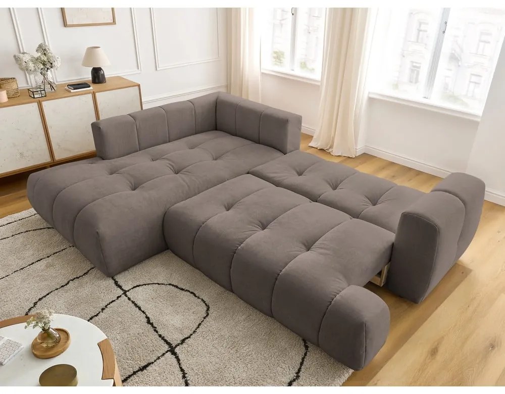 Colțar taupe extensibil/cu spațiu de depozitare (cu colț pe partea stângă/în formă de ”L”) Fuji – Bobochic Paris