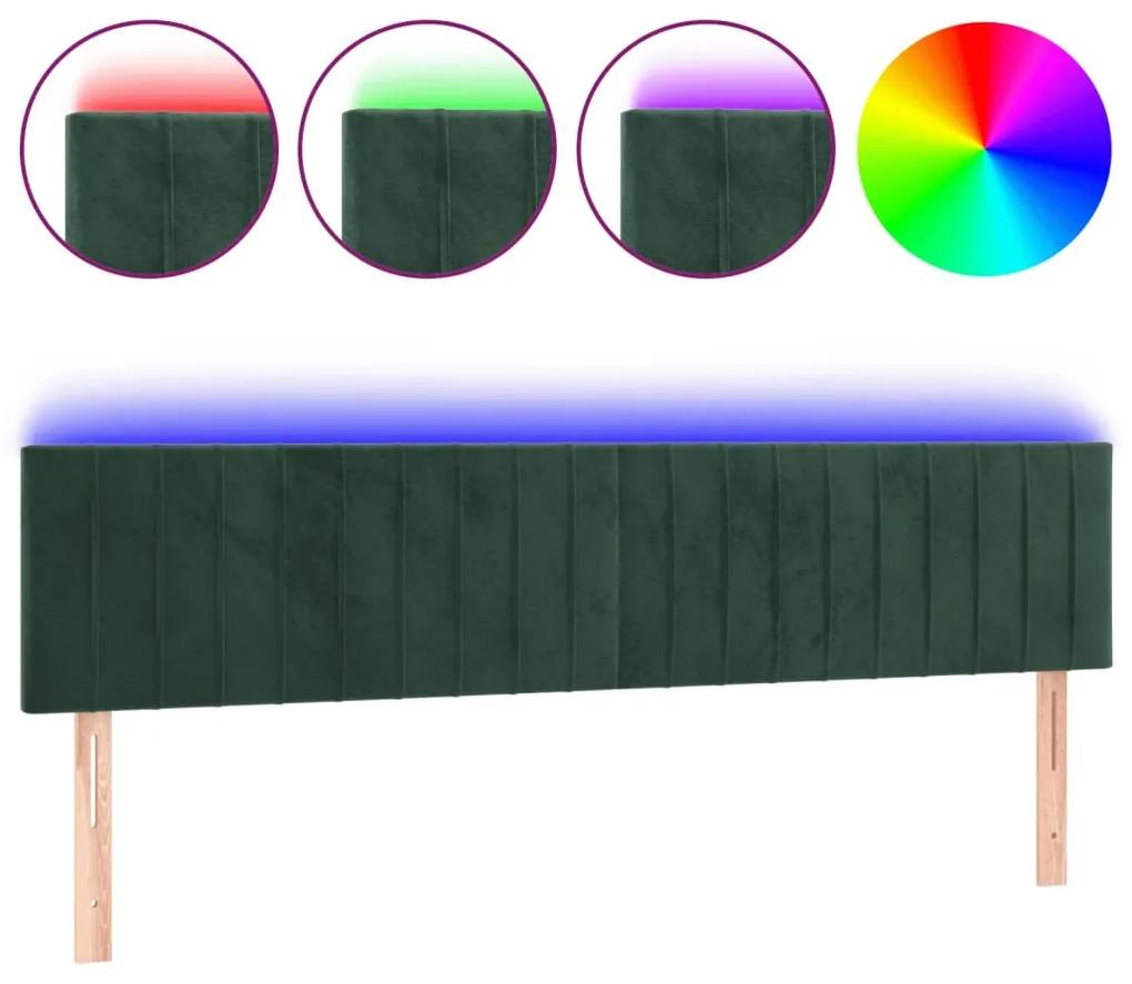 3121913 vidaXL Tăblie de pat cu LED, verde închis, 180x5x78/88 cm, catifea