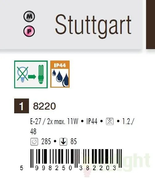 Aplica / plafoniera pentru iluminat exterior. IP54, Stuttgart 8220 RX