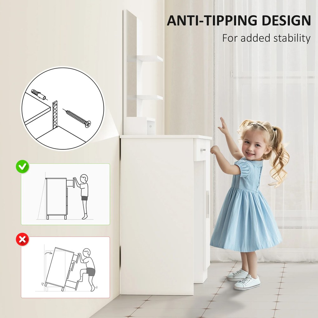 HOMCOM Masuță cu Oglindă de Machiaj din PAL Alb 90x38x138 cm | Aosom Romania