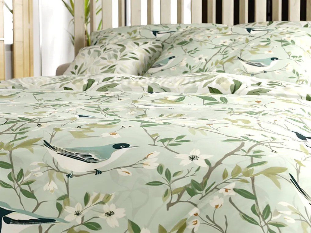 Lenjerie de pat din bumbac FLORIBIRD POLY verde Dimensiune lenjerie de pat: 70 x 90 cm | 140 x 220 cm