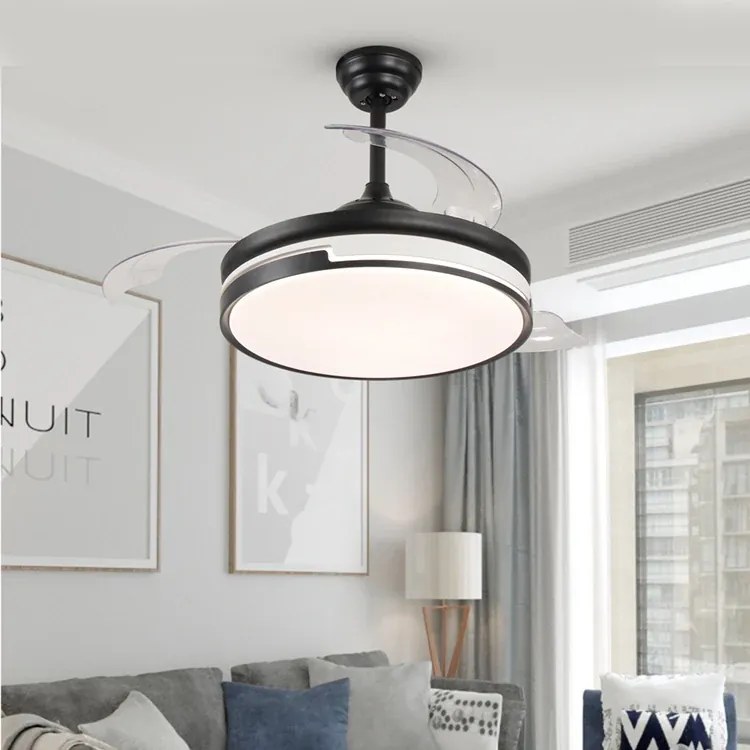 Lustra cu ventilator, DM-ESC-410YY BK, design modern, Negru