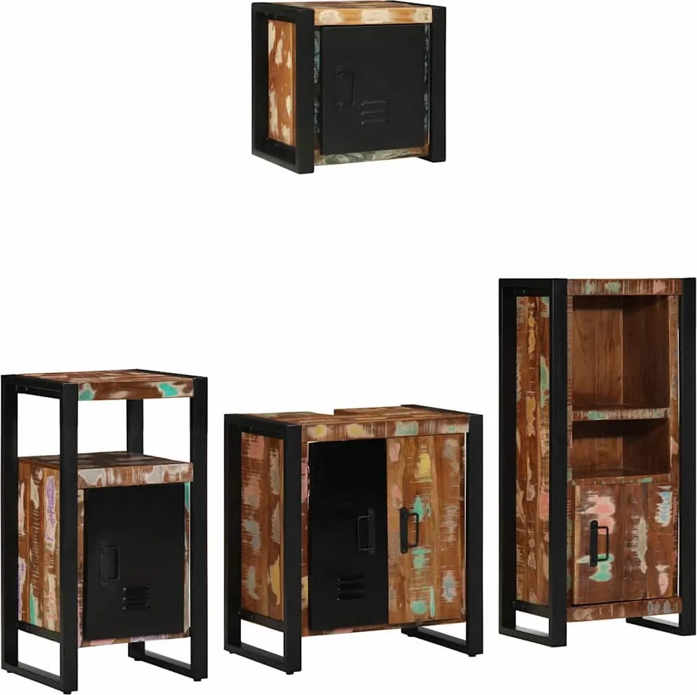 vidaXL Set de mobilier pentru baie cu raft 4 pcs Lemn recuperat masiv