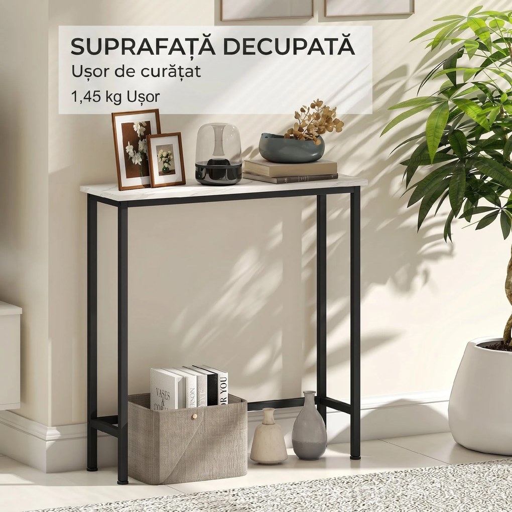 HOMCOM Masă Consolă pentru Hol, cu Blat cu Efect de Marmură, Alb și Negru | Aosom Romania