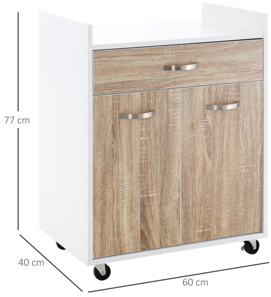 HOMCOM Cărucior Bucătărie Compact cu Dulap și Sertar, Mobilier Multifuncțional, 60x40x77cm, Design Modern | Aosom Romania