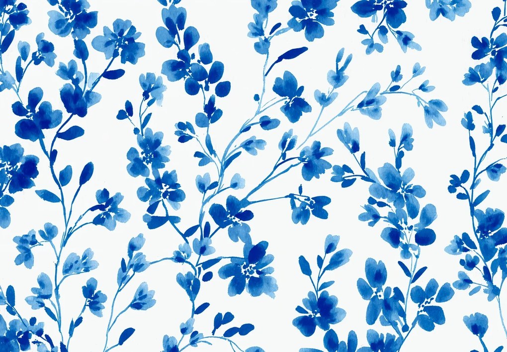 Fototapet - Flori albastre pictate (147x102 cm)