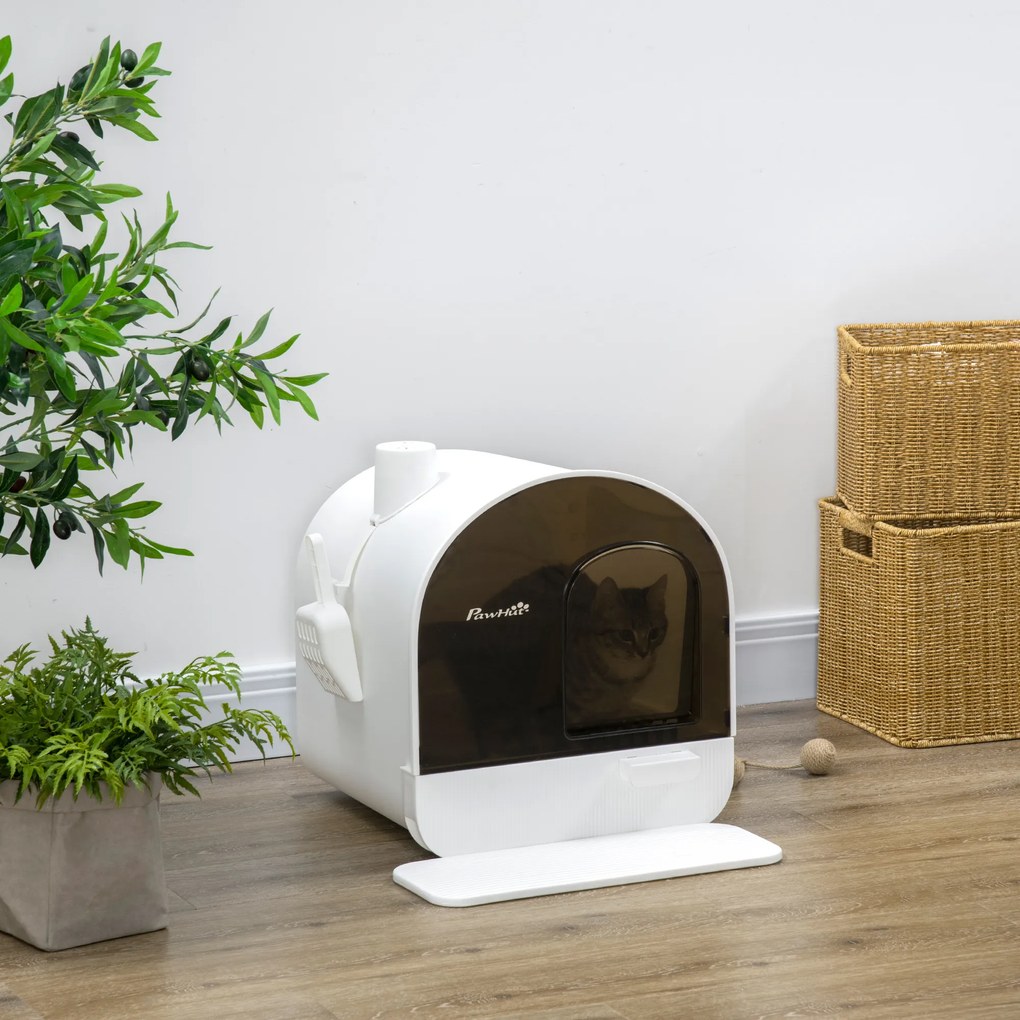 Letiera pentru pisici inchisa cu filtru, tava detasabila, PP, Alb si Negru 43x44x47cm PawHut | Aosom Romania