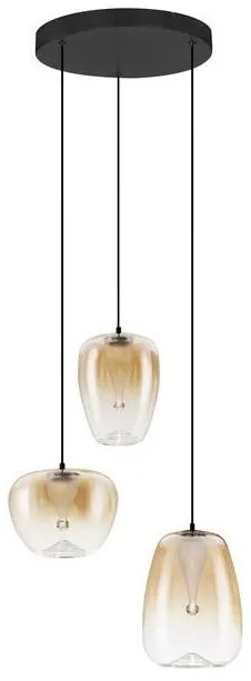 Lustra moderna cu 3 pendule LED, Metal, Sticla, Chihlimbar, OBLO