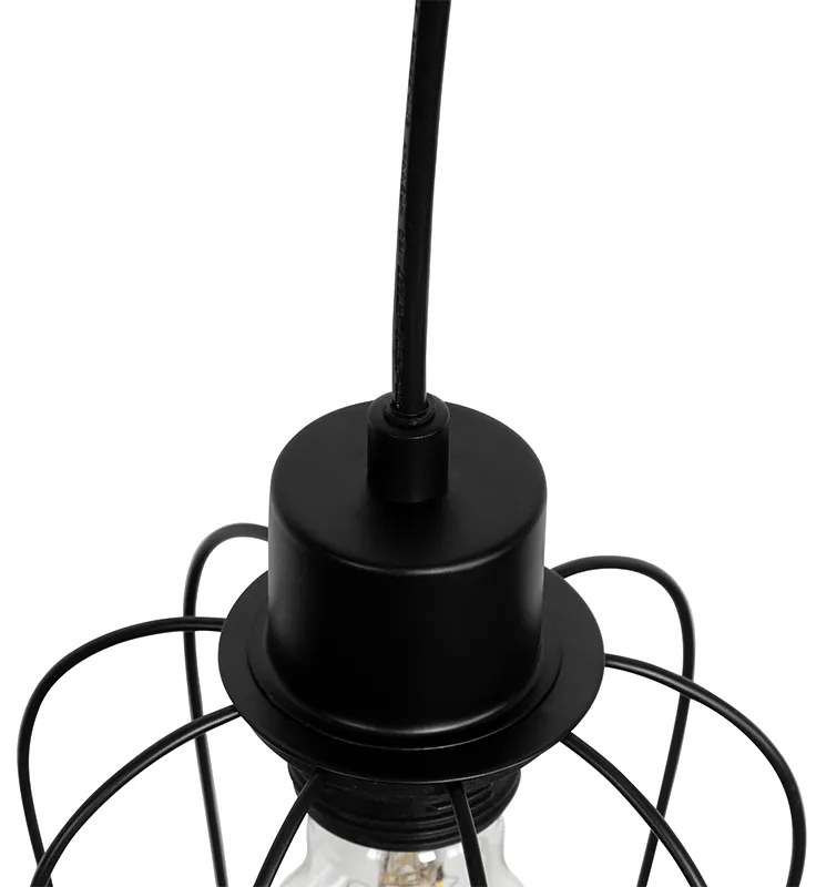 Lampă suspendată rustică neagră cu lemn 4 lumini - Stronk