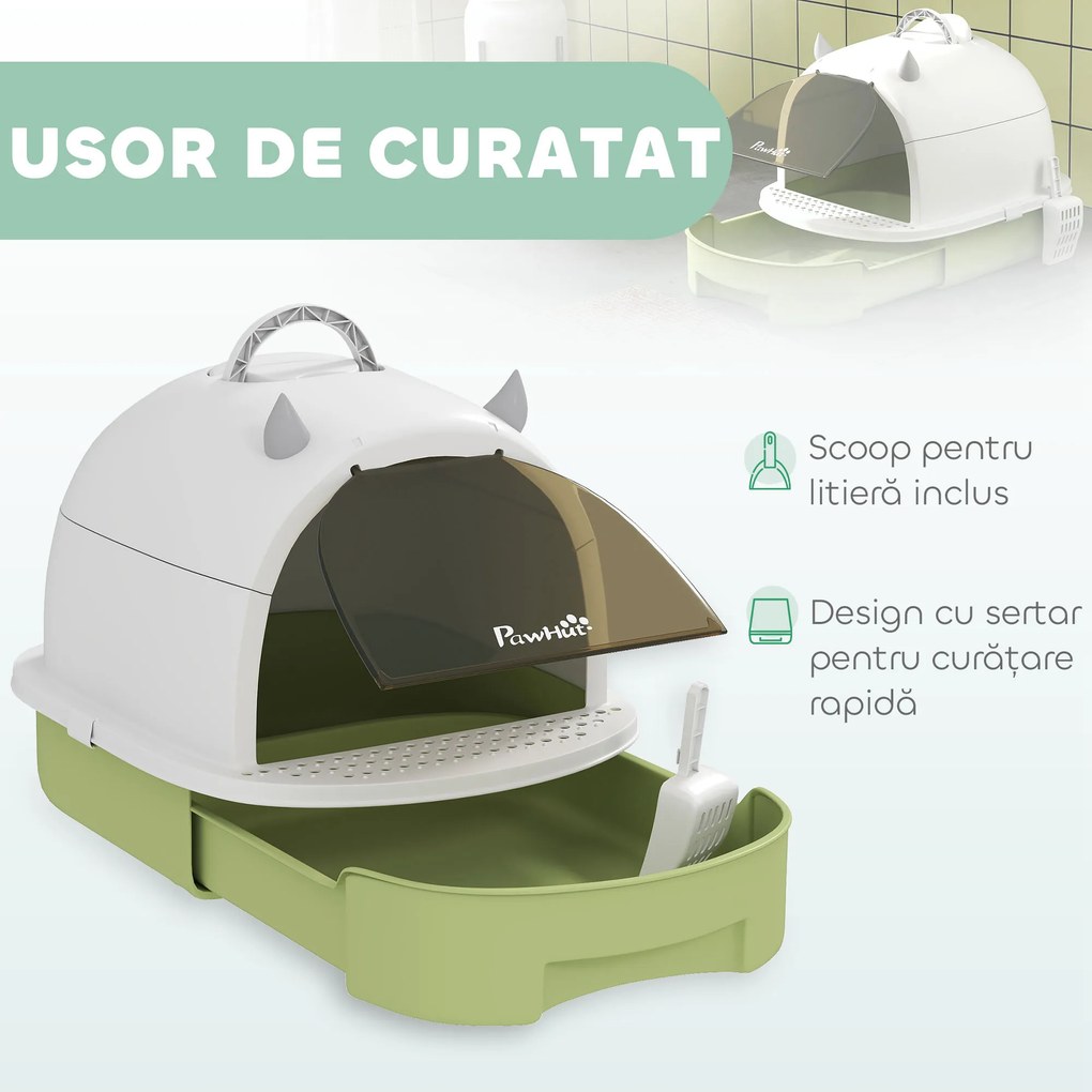 PawHut Litieră cu Capac, Tavă pentru Nisip tip Sertar cu Filtru de Carbon și Lopățică, 40,5x52x39 cm, Gri | Aosom Romania
