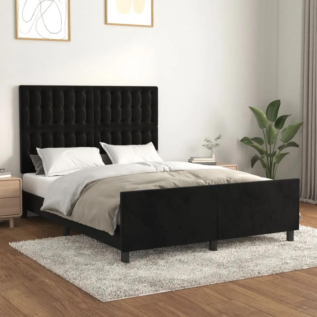 3125997 vidaXL Cadru de pat cu tăblie, negru, 140x190 cm, catifea