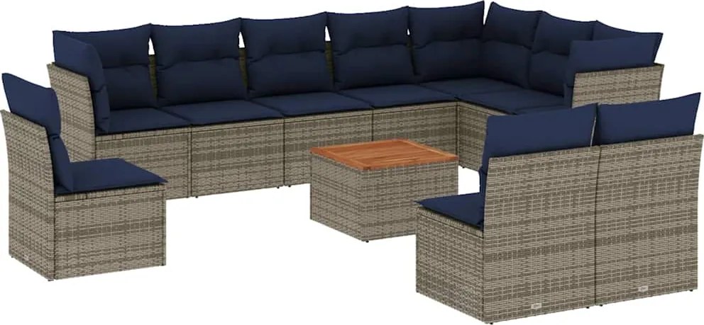 vidaXL Set canapele de grădină cu perne, 11 piese, gri, poliratan